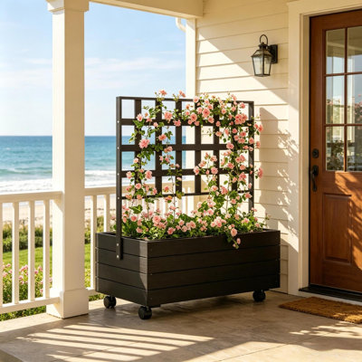 Jardinières portatives avec treillis, lit de jardin surélevé moderne en bois pour patio