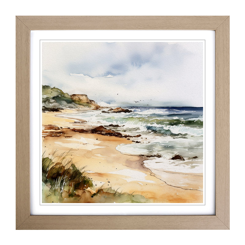 Beach Watercolour No.4 - Framed Print, Walnut