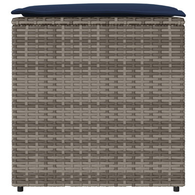 Vidaxl Storage Box Grey And Navy Blue Rattan And Fabric Cushion Medium by VidaXL