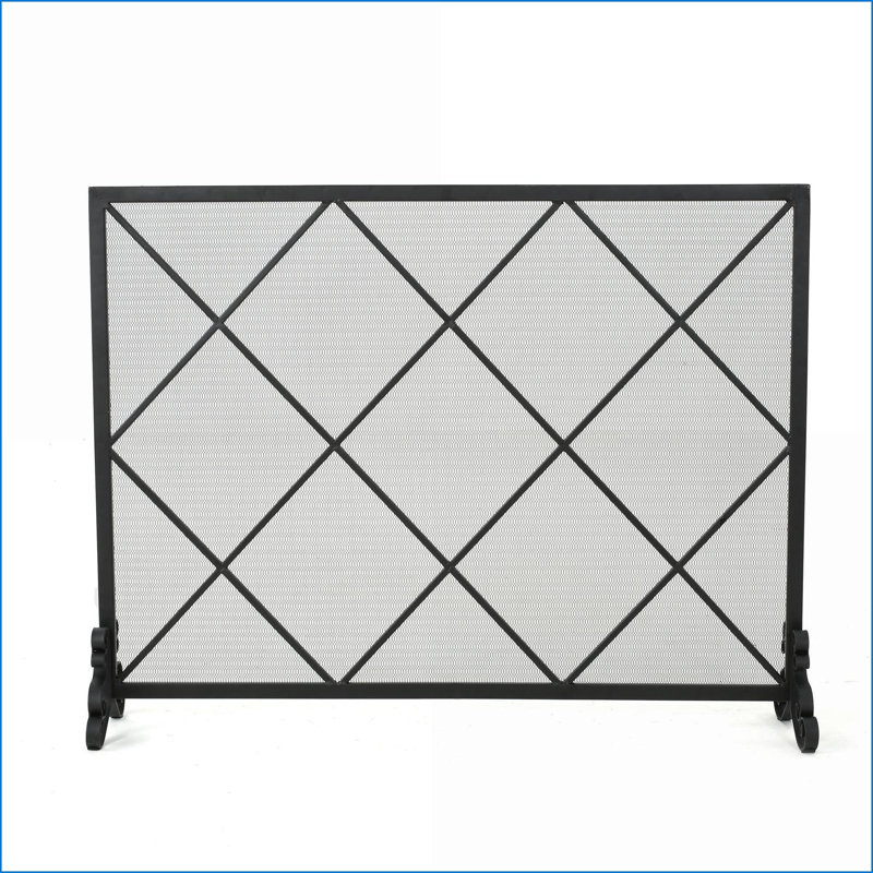 Pare-étincelles, pare-feu en fer à panneau simple avec motif en losanges | Noir | L 41,5 po x H 32,1 po