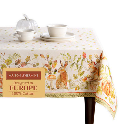 Maison d' Hermine Table Cloth Rectangle Table 100% Cotton 70 x 140 Inches Fall Tablecloth Reusable Everyday Use for Thanksgiving Christmas Decorations Dining Farmhouse Party (Pumpkin Passion)