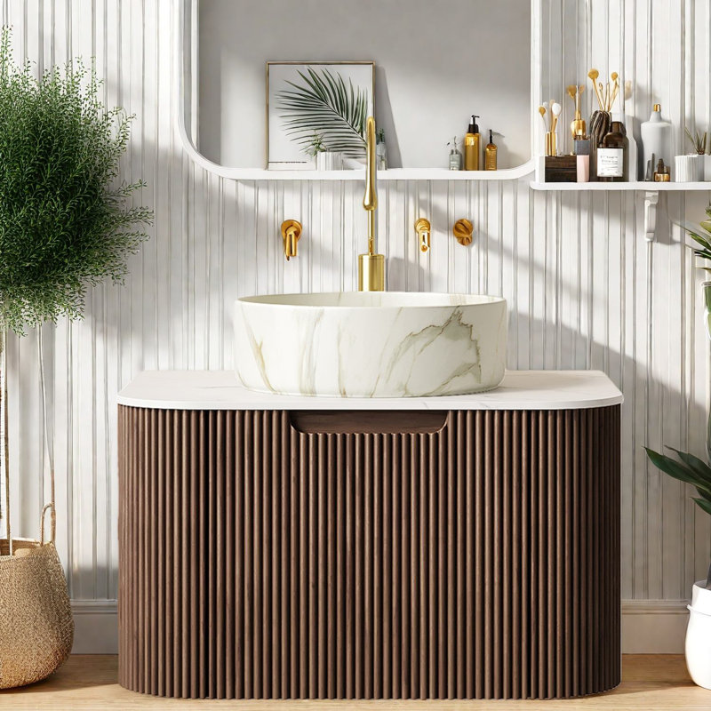 Meuble-lavabo flottant et lavabo, rangement moderne en bois de 24 pouces pour la maison