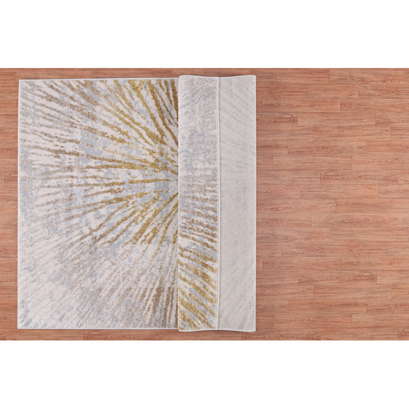 Ilios Collection Abstract Gold and Gray Starburst Rug, Rectangle 2' x 3'