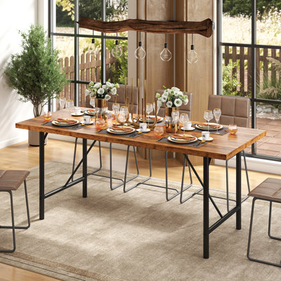 Rodney 70.9" Farmhouse Rectangle Kitchen Dining Table With Strong Metal Frame For 6-8 People