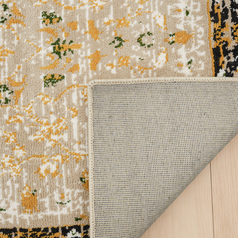 Oriental Floral Area Rug with Gold & Green Design - Traditional Pattern Carpet for Living Room & Bedroom, Rectangle 8'x 10'
