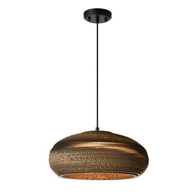 100-watt 1-light Matte Black Modern Nordic Style Pendant Light With Natural Brown Origami Paper Shade