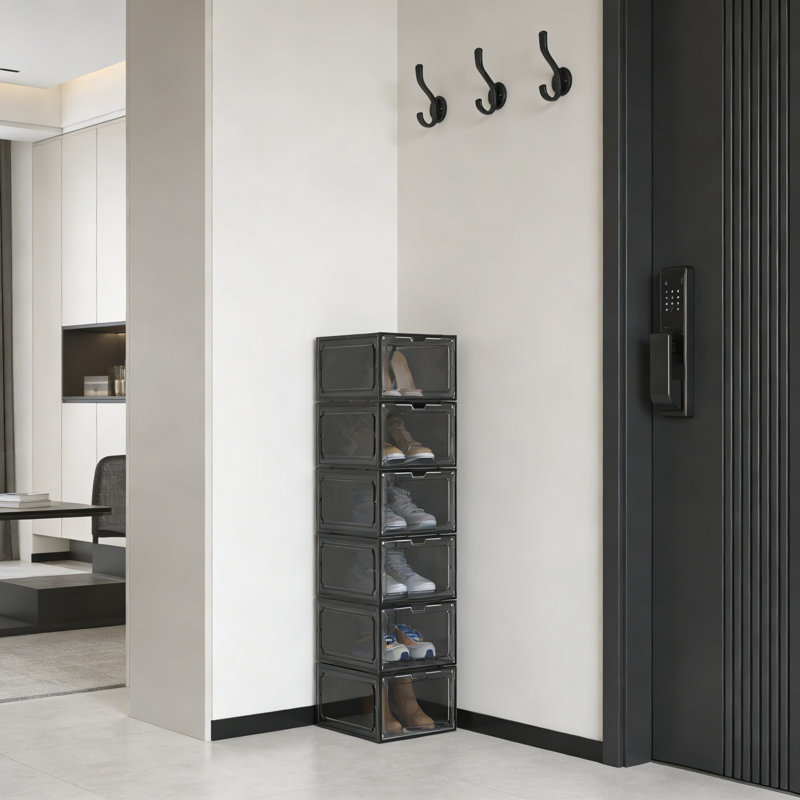 Boîte de 6 présentoirs à chaussures à fermeture magnétique, Noir