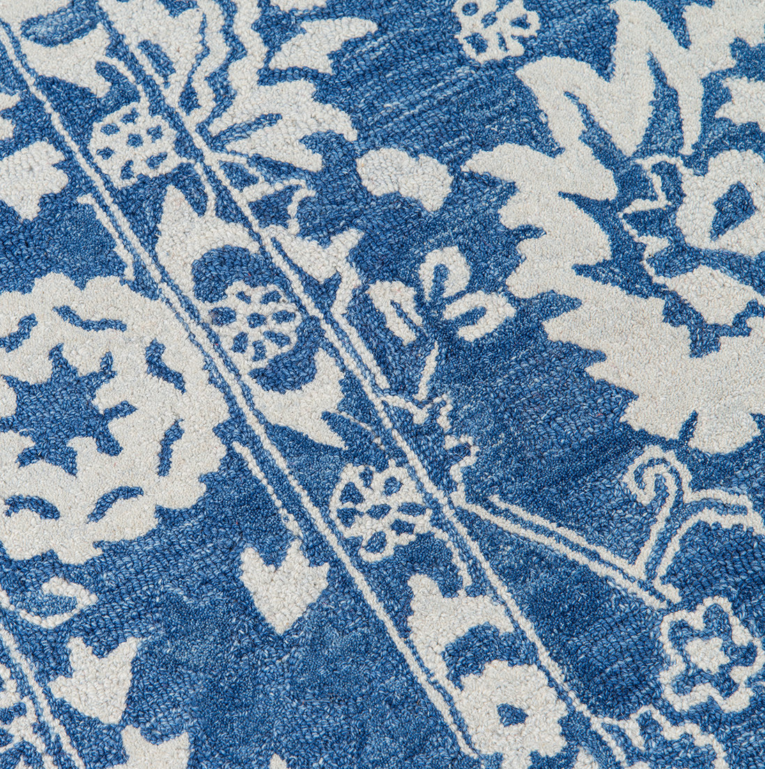 Cece Blue White Hand-Tufted Wool Oriental Rug, Rectangle 9'6" x 13'6"