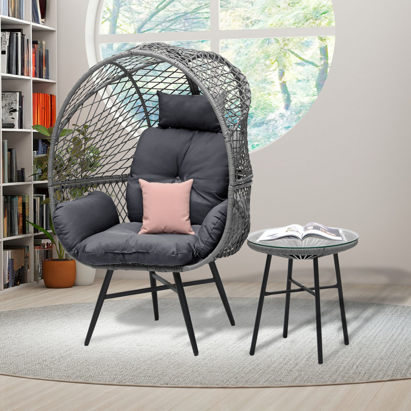 Egg Chair With End Table, Gray