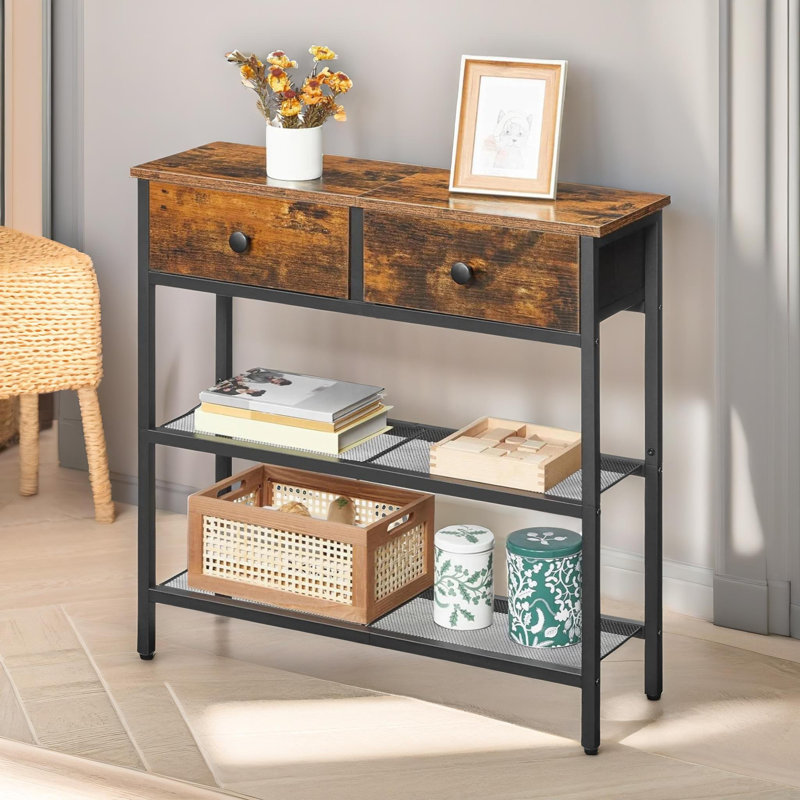 75cm 3 Tier Rustic Console Table with Storage Drawers Entryway Hallway Living Room