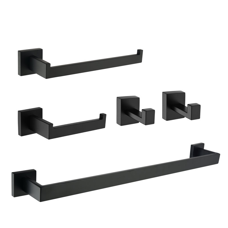 Ensemble de quincaillerie de salle de bain 5 pièces, Noir mat