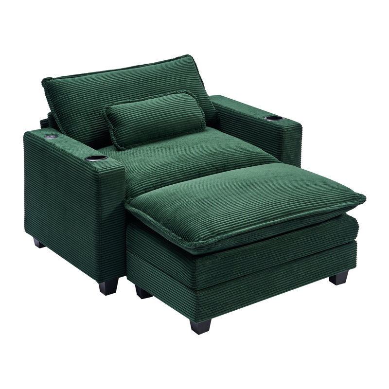 Oversized Chaise Lounge Chair 57", Fluffy Sofa Bed With Pillows & Wide Armrests, Ottoman & USB Cup Holders,Plush Faux Fur Sleeper Couch For Living Room, Bedroom, Dormitory