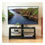 Meuble télé avec rangement en bois et plateau en verre trempé noir
