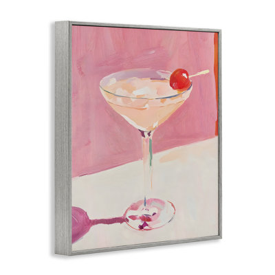 Stupell Industries Pink Cherry Cocktail Framed Giclee, Design By Riley B In Farmhouse Gray Framed Giclee