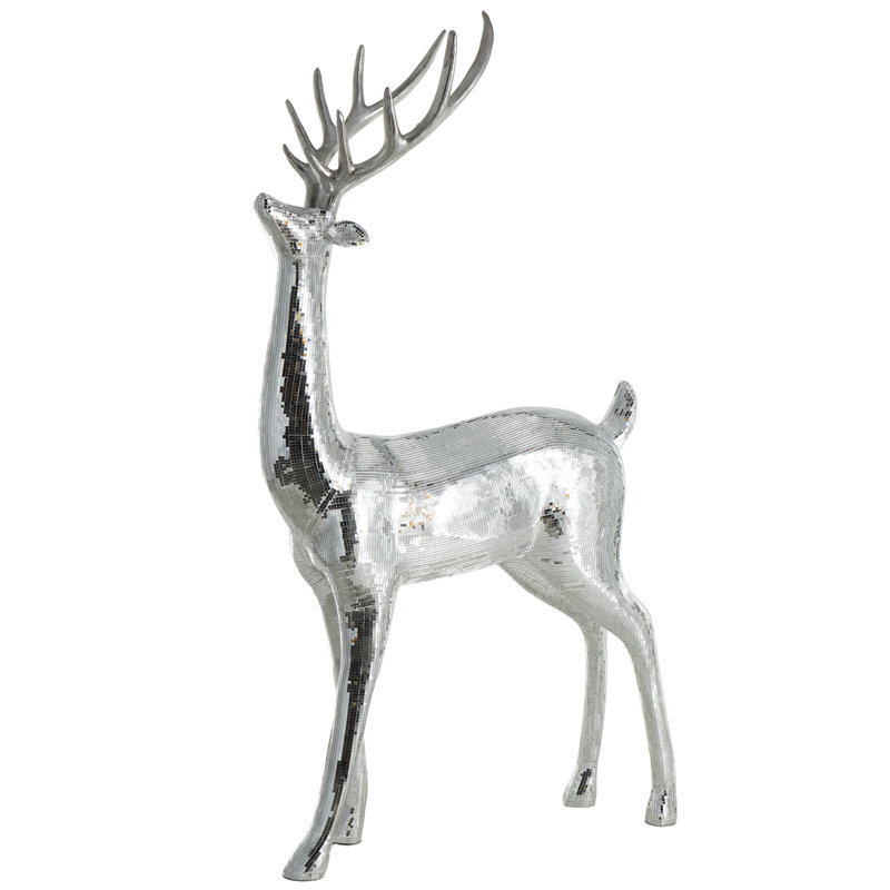 Sculpture de Noël fibre de verre renne de plancher avec motif mosaïque, Argent
