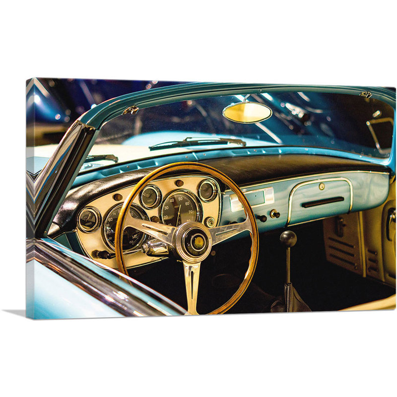 Vieille voiture intérieure - reproduction de photo sur toile tendue, H 12 po x l 18 po x P 0,75 po