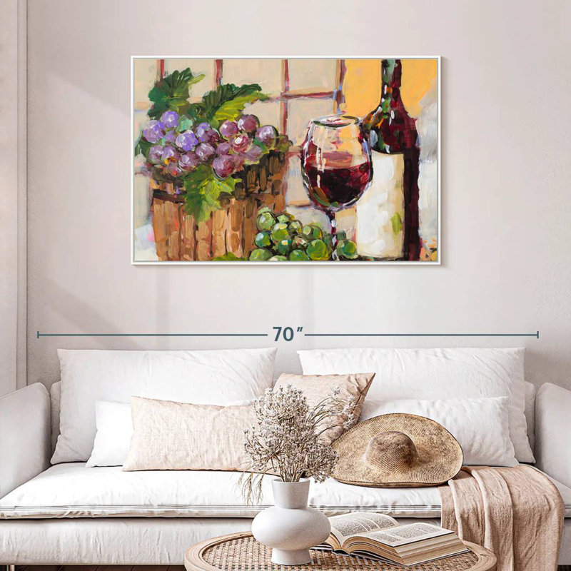 Nature morte au vin classique, Cadre flottant blanc, 43 po x 29 po