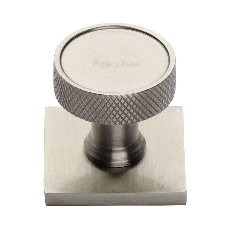 Heritage Brass Cabinet Knob Florence Knurled Design with Square Backplate, Polished Nickel Finish