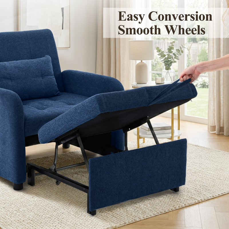 Convertible Sleeper Chair with USB, Single Sleeper Sofa, Dark Blue
