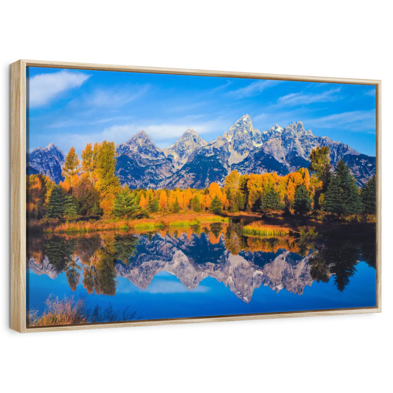 Feuillage doré Grand Teton, Cadre flottant en bois naturel, 13 po x 9 po