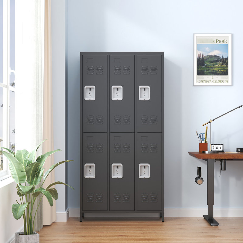 Casiers en métal de 72 po avec 6 portes, armoire de rangement robuste pour tous les réglages, casiers de porte de style noir, utilisations multiples sécurisées, acier épaissi