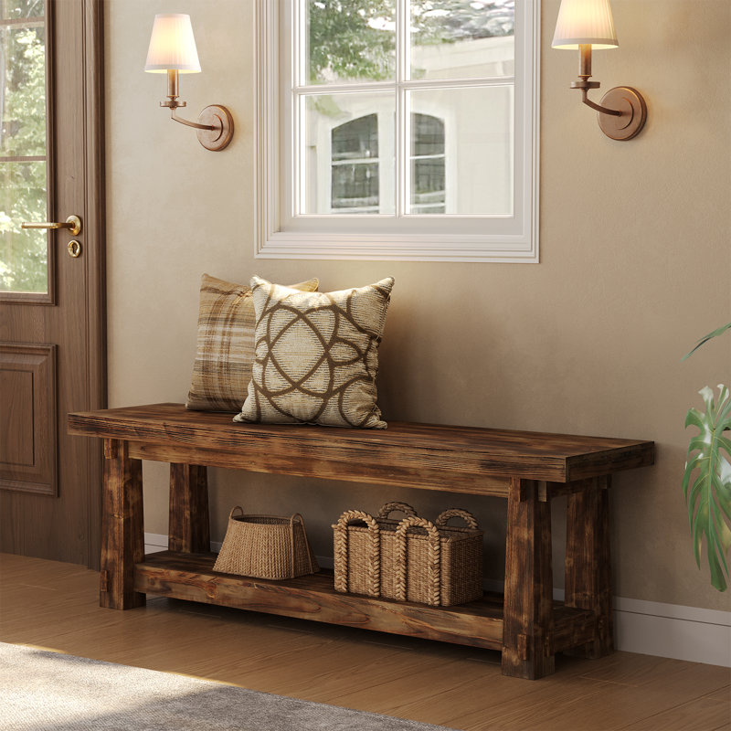 Solid Wood Storage Bench, Dark Brown