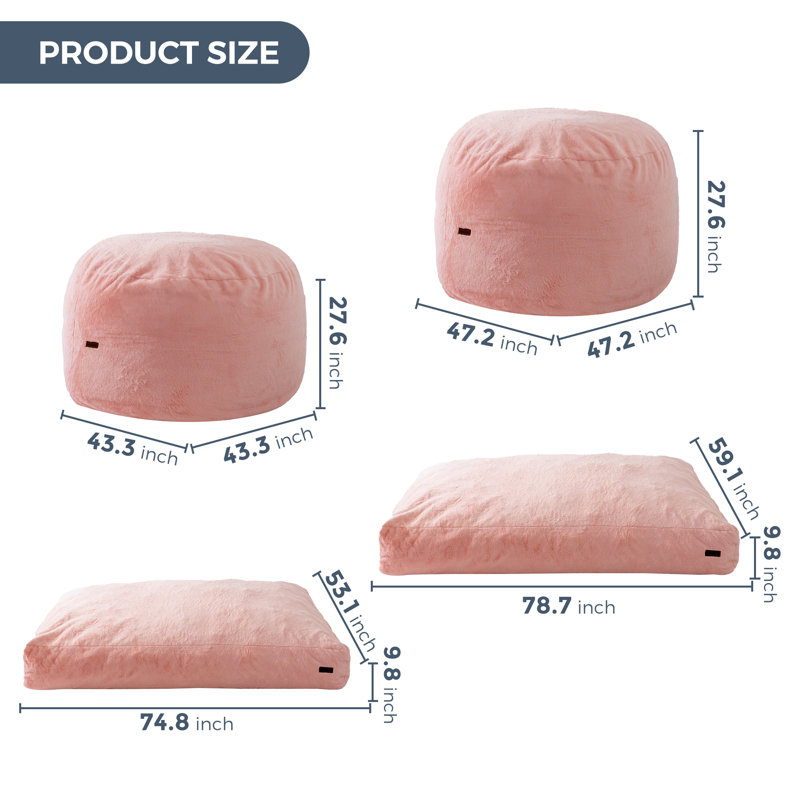 Bean Bag Chair, Pink Polyester, 47.2" H x 47.2" W x 27.6" D