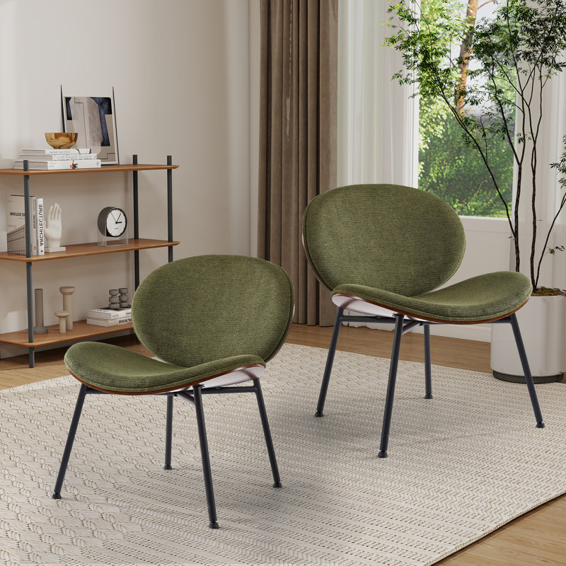 Mid-century Modern Chair Single Side Chair Tripod, Fabic Lounge Chair In Walnut Finish Comfortable Backrest,(set Of 2)
