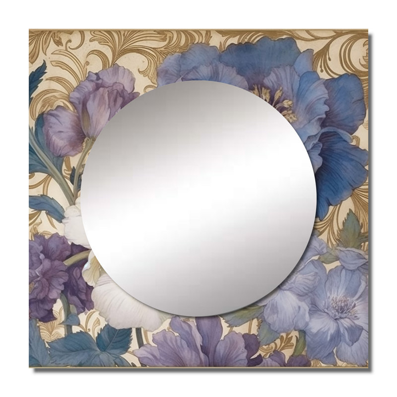 Hibiscus Blossoming Retro Illustration - Wildflowers Square Mirror Wall Art For Bathroom, 23" x 23"