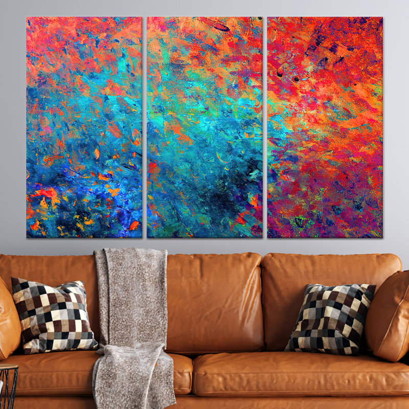 Art mural moderne sur toile abstraite orange et bleue moderne, impression sur toile tendue 3P, H: 47,2 po x l: 59,1 po