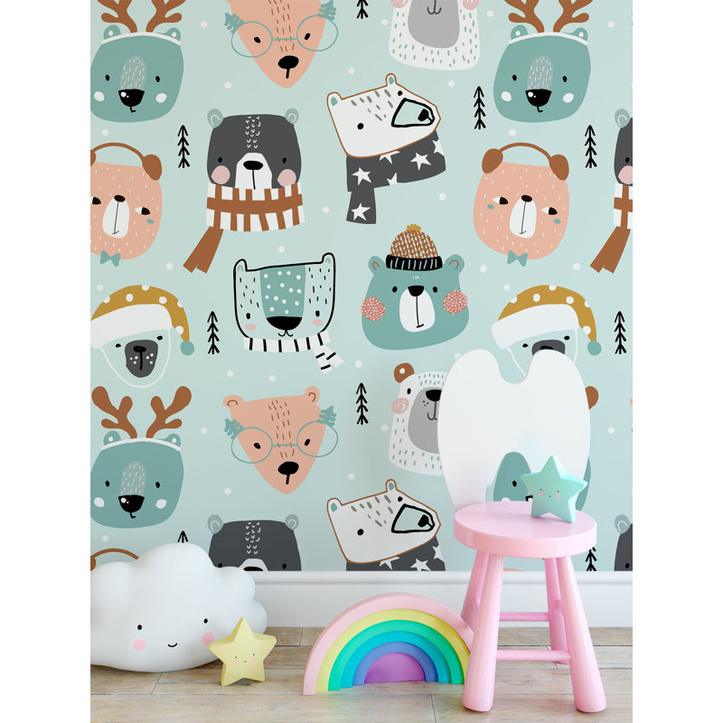 Caricature de papier peint amovible pour enfants et griffonnages, L 48,96 po x l 75 po