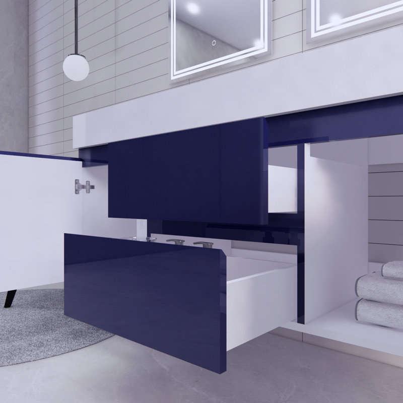 Babajide Bathroom Vanity with Acrylic Top, High Gloss Night Blue