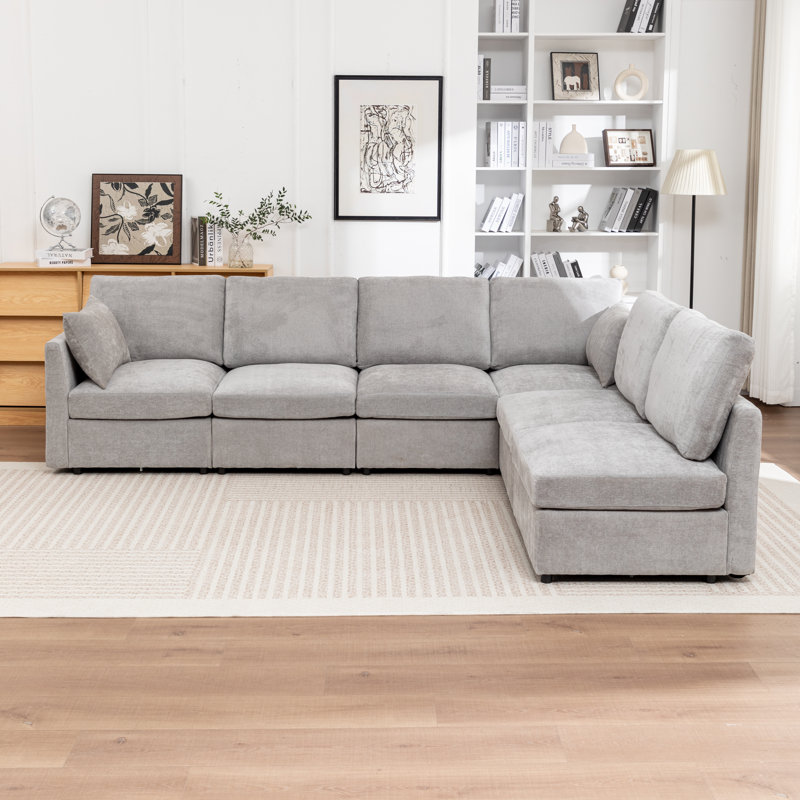 Miller 6 - Piece Upholstered L-shaped Modular Sectional Sofa, Gray