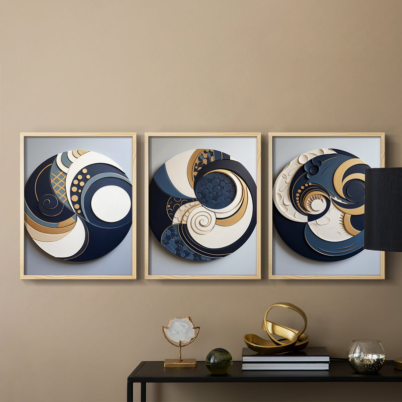 Abstract  Series  CLXXXV  -Set Of 3 Framed Giclee Prints -Ready to Hang, 10" H x 8" W, Natural Framed