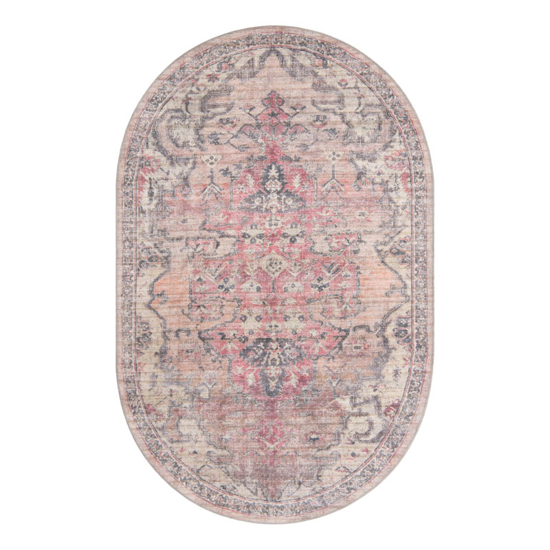 Engelman Oriental Beige/Pink Area Rug, Oval 6'1" x 9'