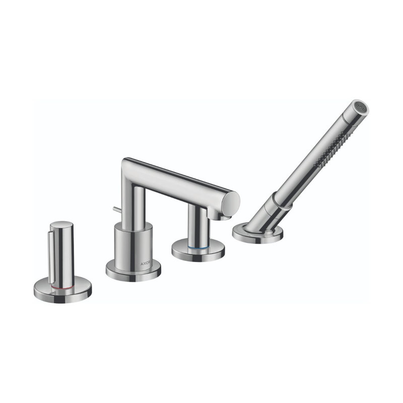 AXOR Uno 4-Hole Roman Tub Set Trim with Zero Handles and 1.75 GPM Handshower, Chrome