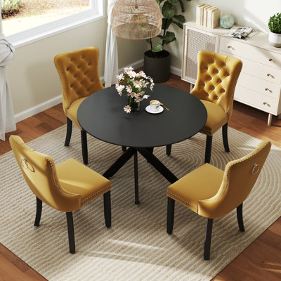 Round Wood Dining Set with Tufted Dining Chair