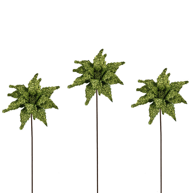 Tige de poinsettia à paillettes 22 "22", Vert
