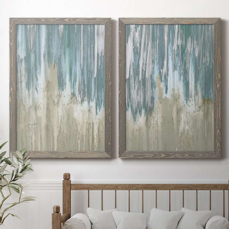 «Like a Waterfall I», ensemble de 2 reproductions, Toile avec cadre gris, Pas de tapis, H 44 po x l 31 po x P 1 po