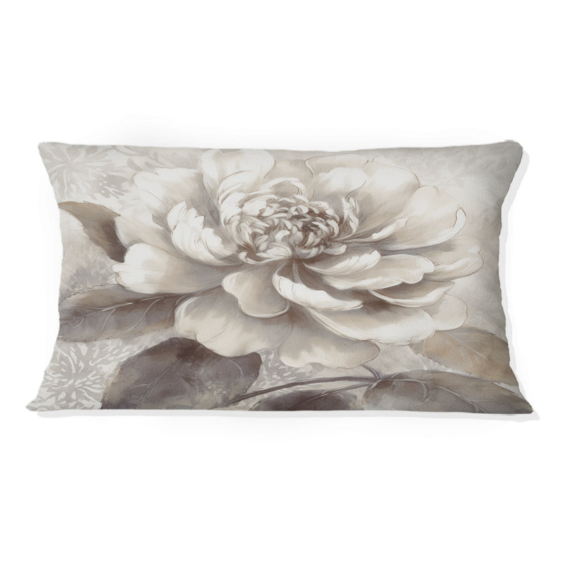 Coussin décoratif imprimé pivoines grises sur branche II