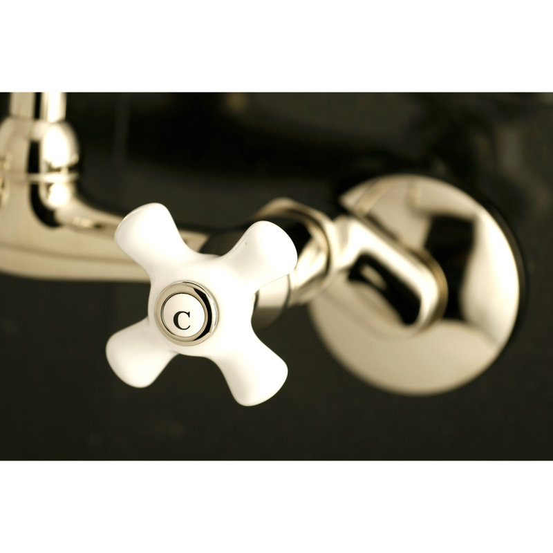 Kingston Brass Kingston Double-Handle 2-Hole Wall-Mount Bridge Kitchen Faucet, Polished Nickel