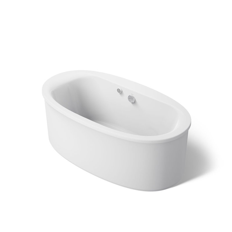 Sunstruck 65.5" x 35.5" Freestanding Soaking Acrylic Bathtub with Heater, White