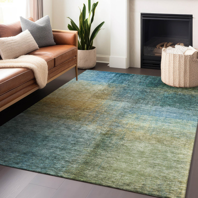 Hue Blue Washable Indoor-Outdoor Rug - , 9' x 12'