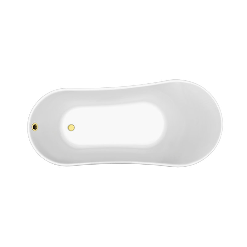 59" Streamline Clawfoot Soaking Acrylic Bathtub, Polished Gold, Polished Gold