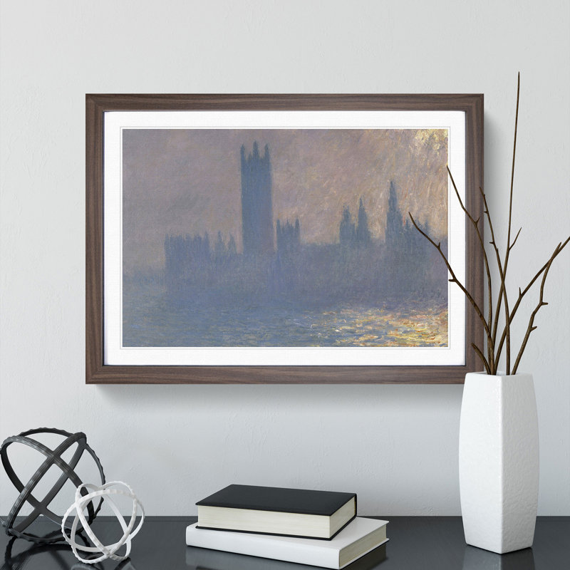 Houses of Parliament in London Vol.3 by Claude Monet - Picture Frame Painting, Walnut Framed, 27cm H x 36cm W x 2cm D