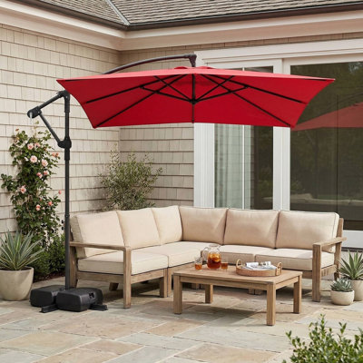 UV Resistant Fade Proof 8 X 8 FT Square Offset Cantilever Hanging Outdoor Market Patio Umbrella With 360 Degree Rotation For Backyard Deck Poolside Sun Shade Use