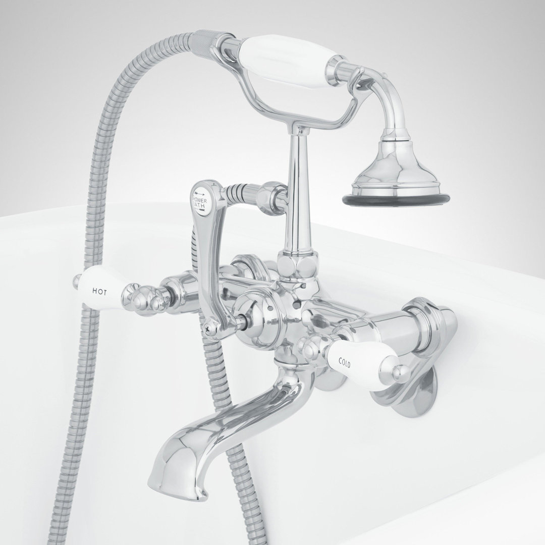 Telephone Style Tub Wall Mounted Faucet with Porcelain Lever Handles Signature Hardware 