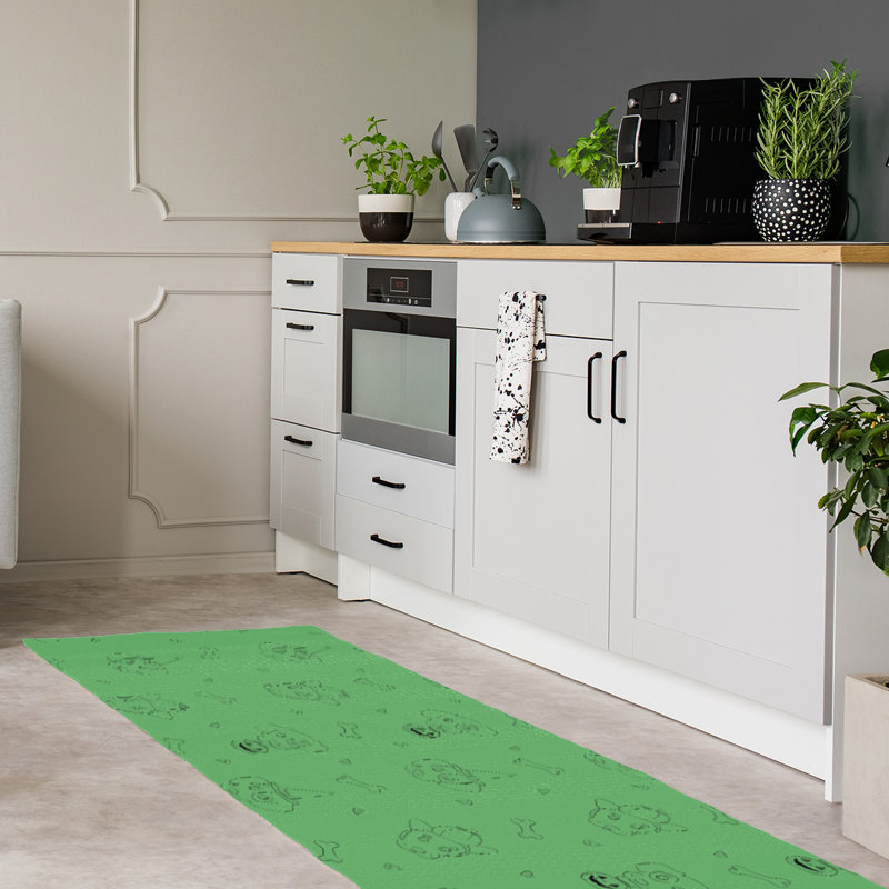 Tapis de zone verte fait main, Tapis de couloir 2 pi x 8 pi