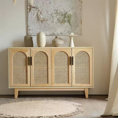 Buffet en bois massif et rotin de style Wabi-sabi