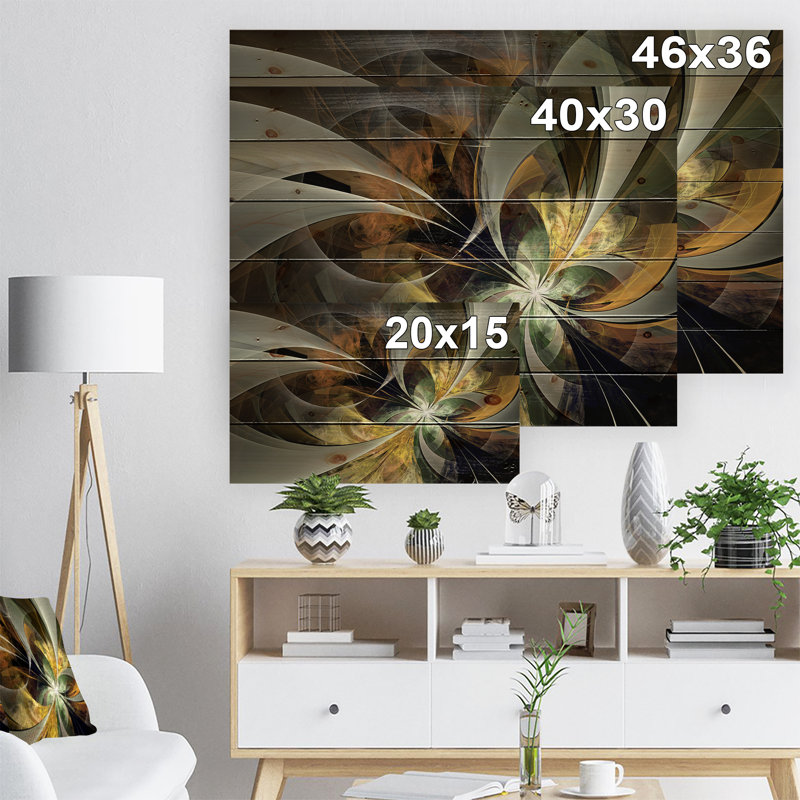 «Symmetric Gold Fractal Flower», impression, H 15 po x l 20 po, Impression sans cadre, Bois